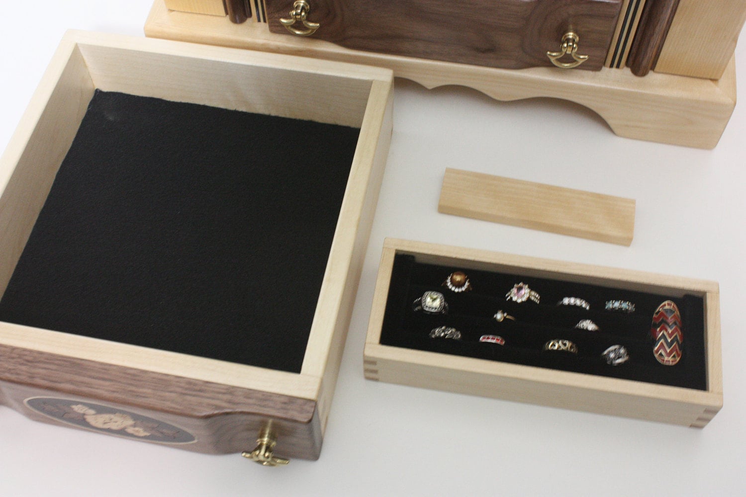 Walnut Jewelry Box with Removable Ring Box For Sale