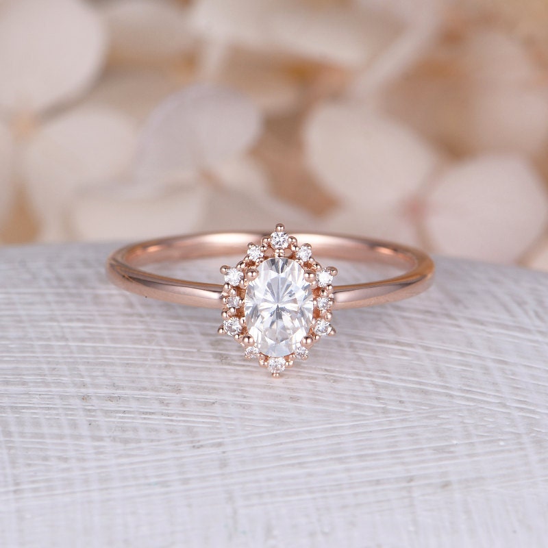 Moonstone Engagement Ring Rose gold Oval cut engagement ring