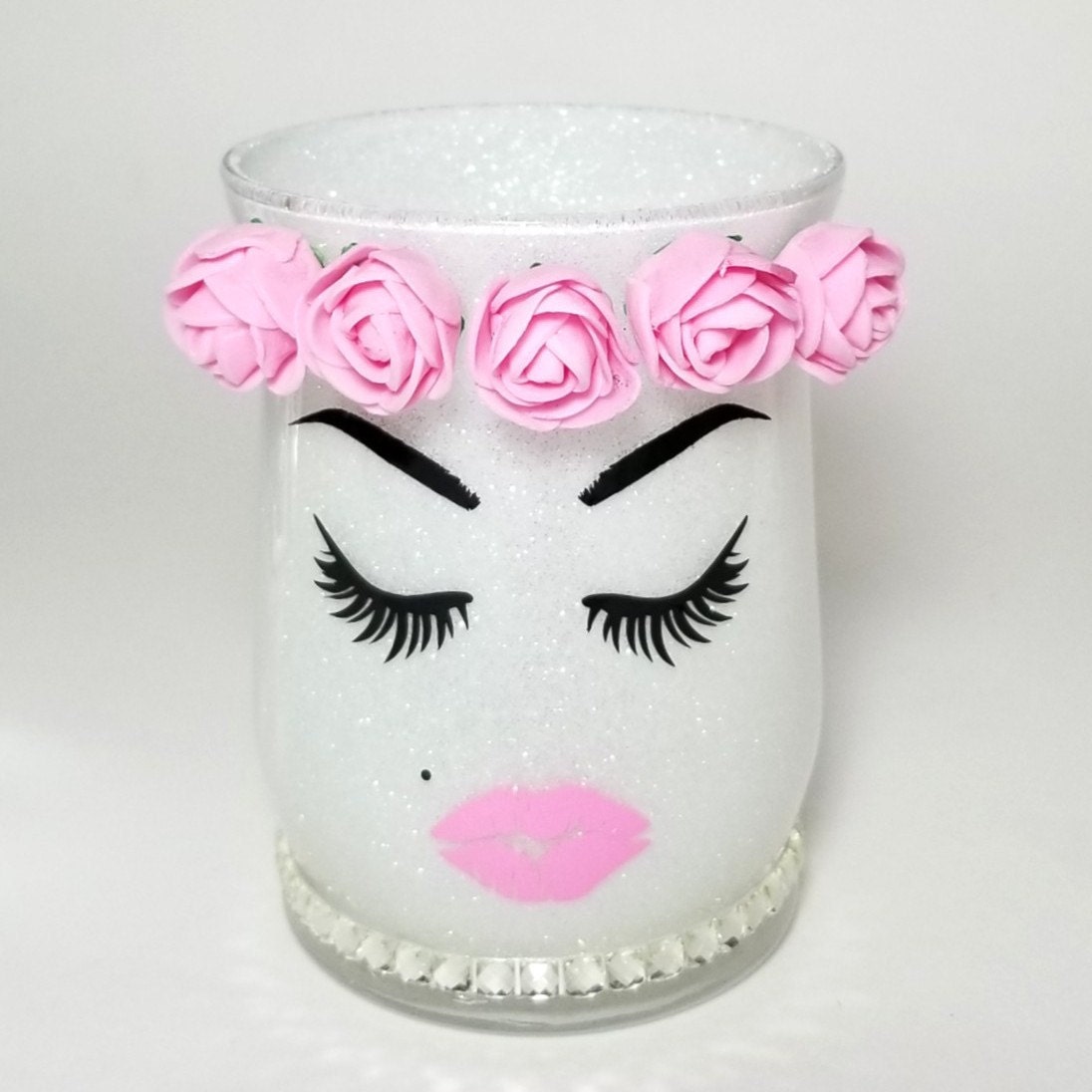 Glitter makeup Brush holder. White. Lashes & Lips. Vanity