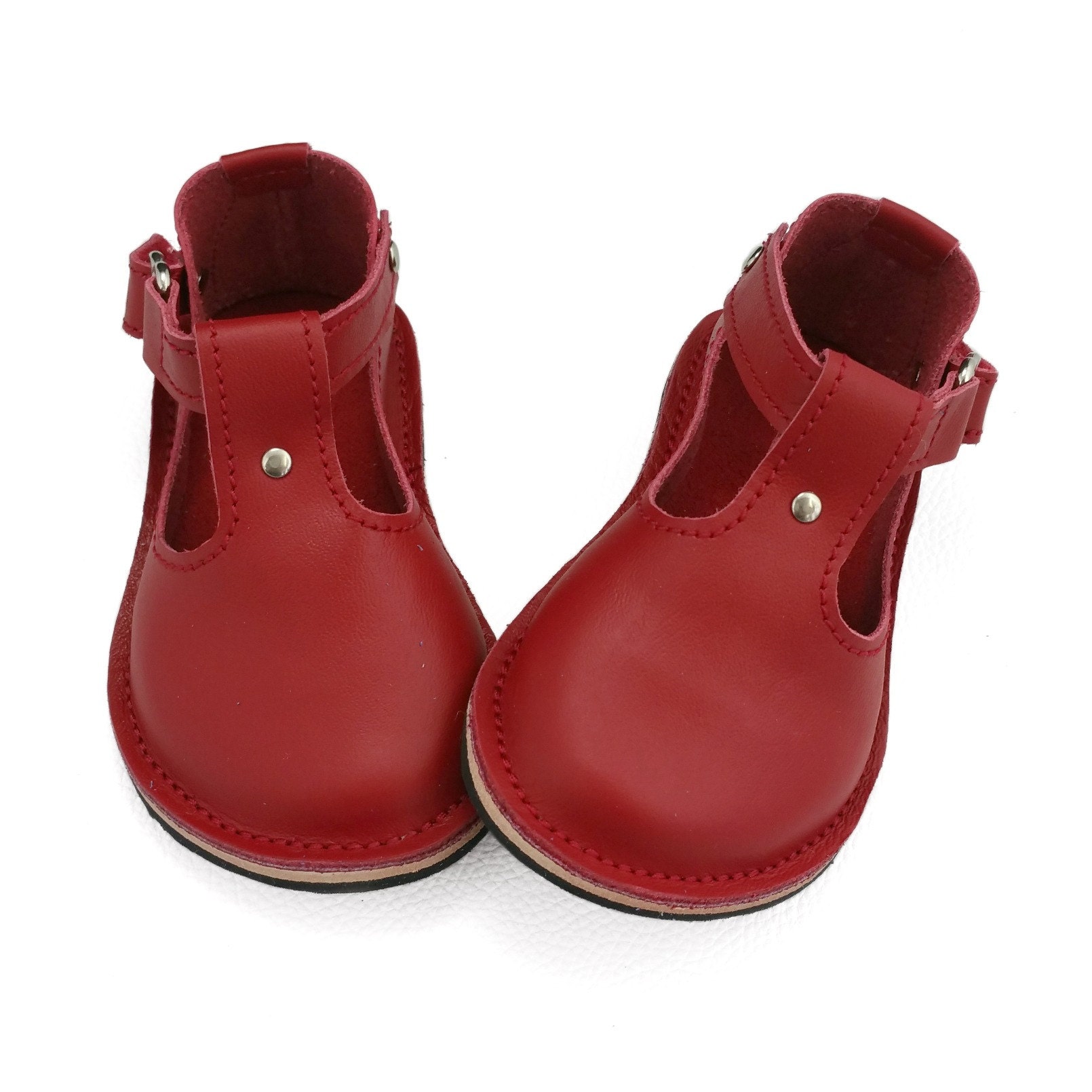 Handmade leather shoes for babies toddlers and children. Red