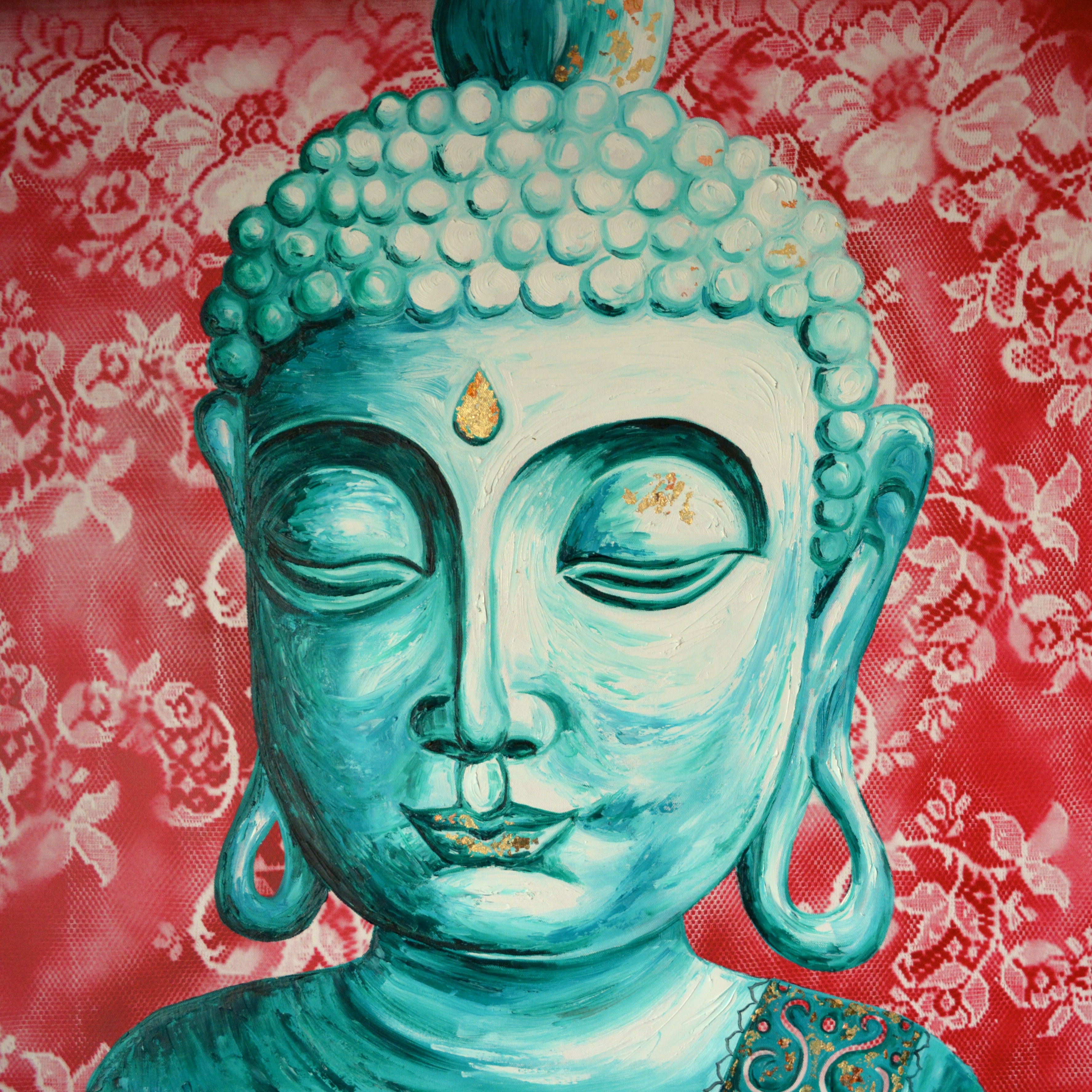 Gold Buddha with purple Original Oil Painting