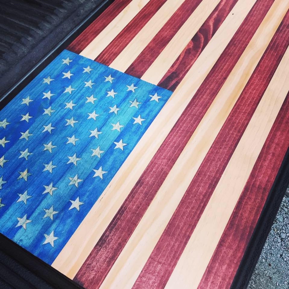 Rustic burnt wood American Flag