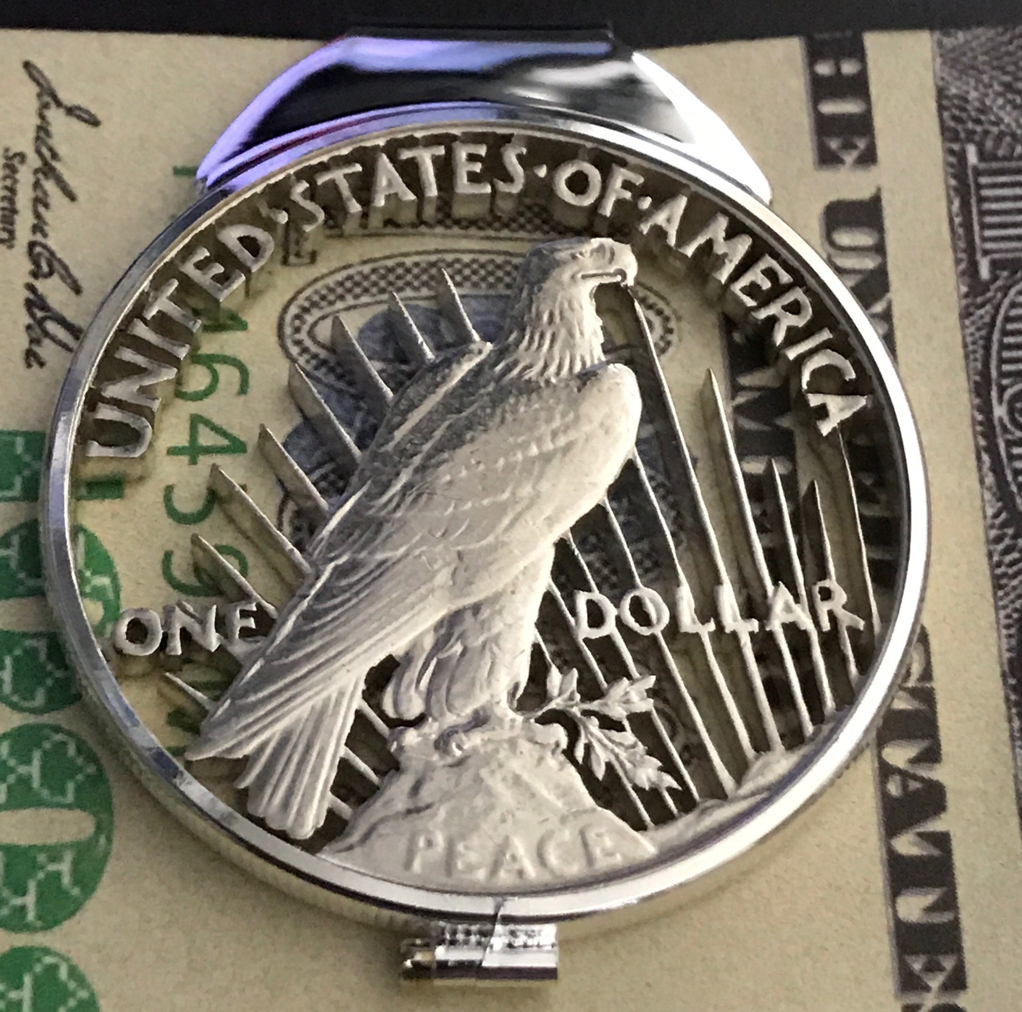 Good Luck Four Leaf Clover Hand Cut Out Coin Good Luck 50c JFK