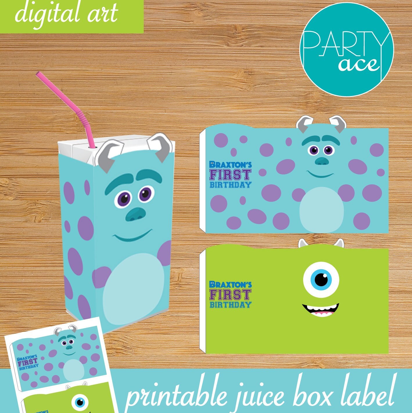 Monsters Inc Birthday Party Juice Box Labels Printable