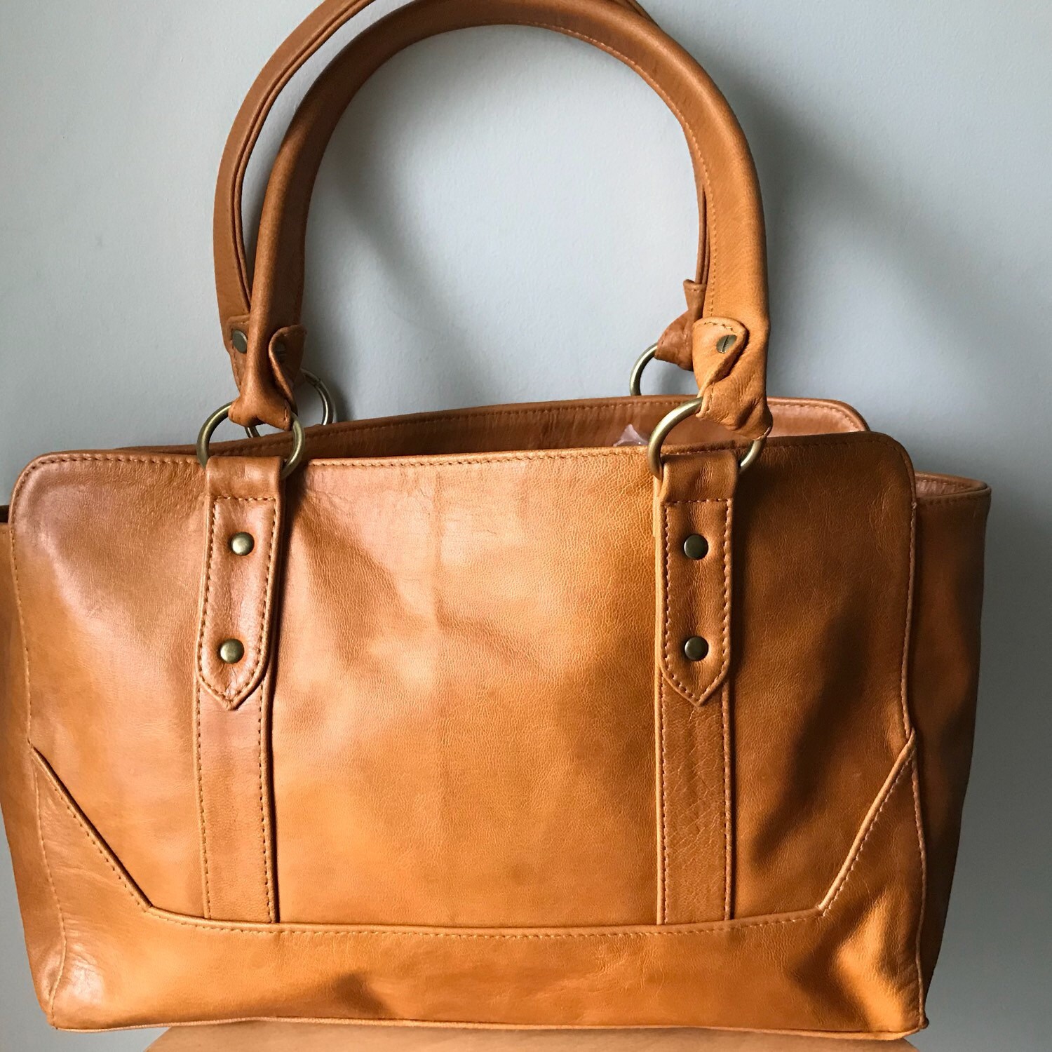 Extra Large genuine leather tote bag. Square shaped leather